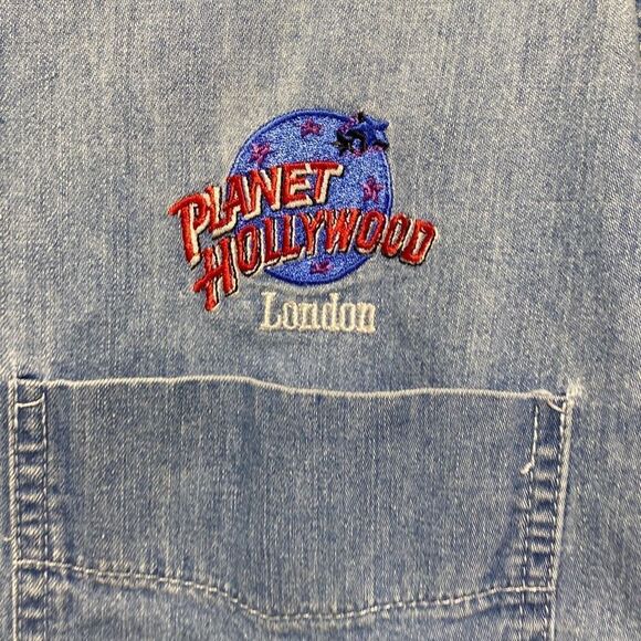 Vintage 90s Planet Hollywood London Size XL Blue Denim Long Sleeve Button Down S - Picture 4 of 9